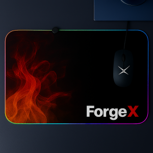tapis de souris noir et rouge, avec flamme et mot forgex